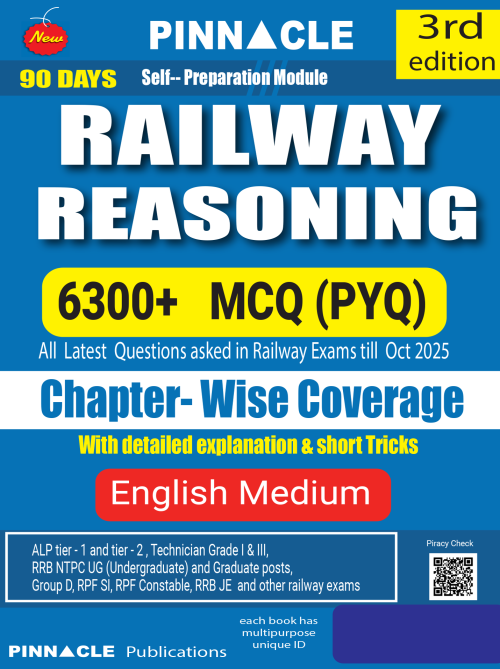Pinnacle Railway Reasoning 6300+MCQ PYQ covers All Railway Exams chapterwise detailed explanations & short tricks english medium 3rd Edition 2026