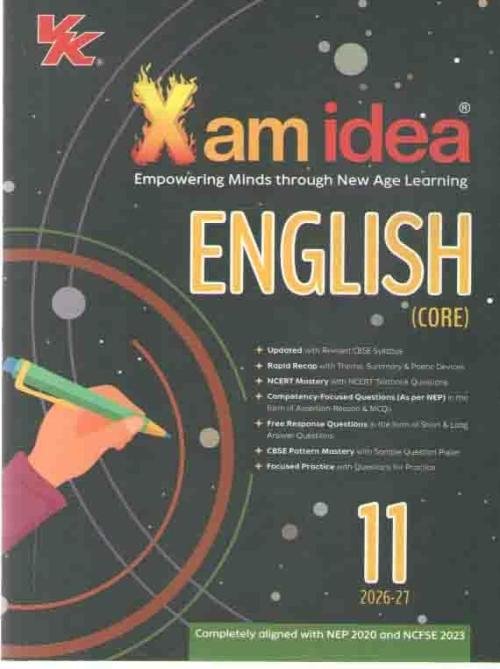 Xam idea English Class 11 – (CBSE 2026-27) | Solved NCERT Exercise & Exemplar | MCQs, A-R, Case-based, VSA, SA, LA Questions | Practice Paper