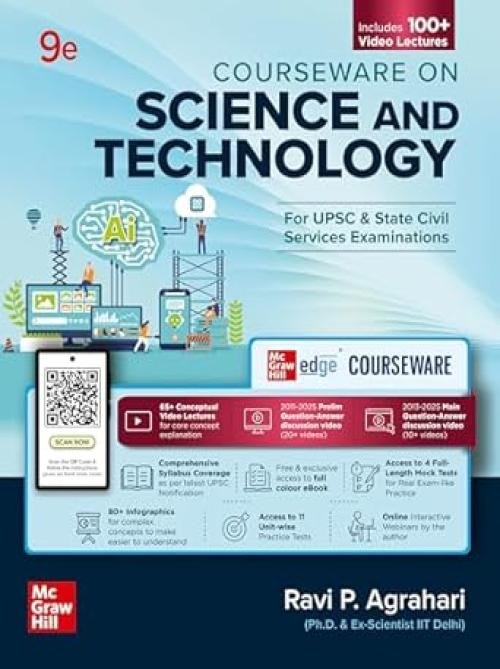 Courseware on Science and Technology, 9e by Ravi P. Agrahari for UPSC CSE 2025-26 | 65+ Conceptual Video Lectures | 20+ Videos for Prelim PYQ (2011-2025) Question-Answer Discussion & 10+ Videos for Main PYQ (2013-2025) Question-Answer Discussion | Free Access to Full Colour eBook | 11 Unit-wise Practice Tests | 4 Full-length Mock Tests