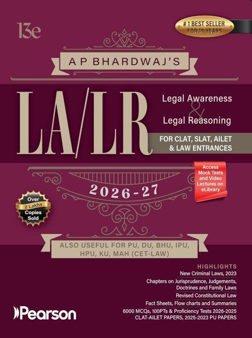 Pearson Legal Awareness & Legal Reasoning (LA/LR) 2026–27 for CLAT, SLAT, AILET |Also Useful for DU, BHU, IPU, HPU, KU & MAH (CET Law) Entrance Exams | CLAT & AILET 2026 and PU papers (2023–2025)
