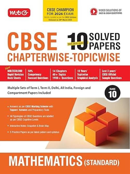 MTG CBSE 10 Years (2025-2016) Chapterwise Topicwise Solved Papers Class 10 Mathematics Standard - CBSE Champion For 2026 Exam | Free Video Solution of PYQs | CBSE Sample Papers