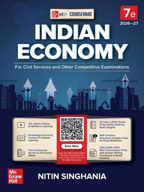 Indian Economy by Nitin Singhania for UPSC CSE Civil Services Exam - Prelims, Mains | State PSCs exams/ PCS exams | Chapter-wise Previous Years' Questions (2010-24) | Multicolor pluck-out chart | Updated Economic Survey 2024-25 & Union Budget 2025-26