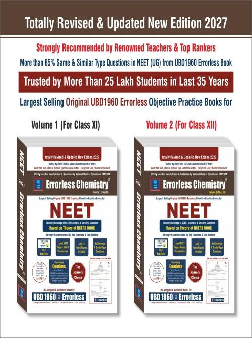 UBD1960 Errorless Chemistry for NEET as per NMC (Paperback+Smart E-book)Updated New Edition 2027 (2 volumes) Original Errorless Self Scorer Book with ... Errorless Objective Practice Books For Neet)